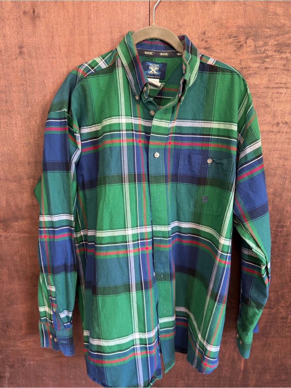 20X Wrangler Men’s Plaid Button Down Shirt Long Sleeve Western Cowboy (1027)